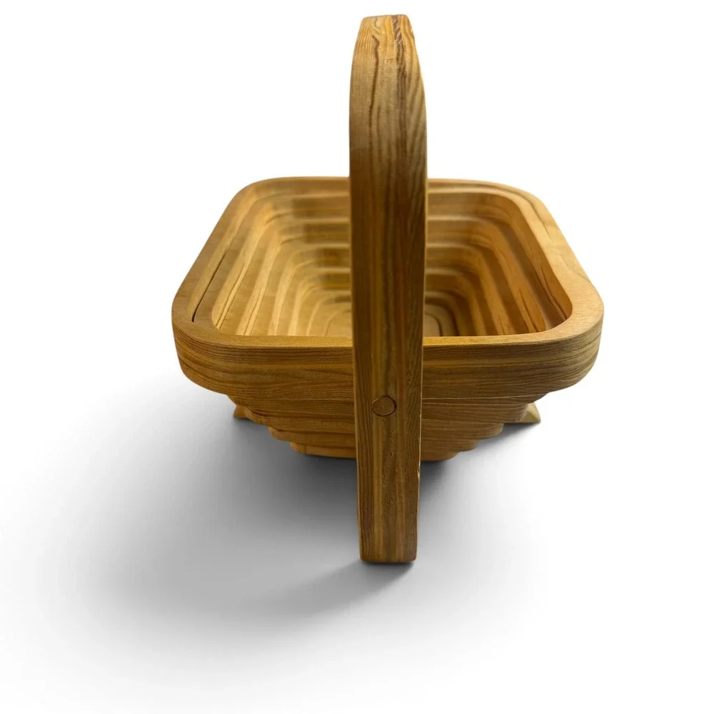 Vintage Lyle Handcrafted Collapsible Wooden Fruit Basket Spiral Cut Trivet Bowl